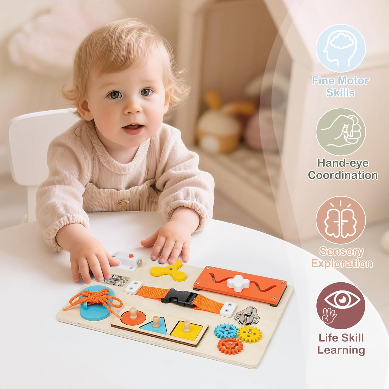 Tablero ocupado Montessori par - Montessori Wooden Busy Board Toddler reseña y precio